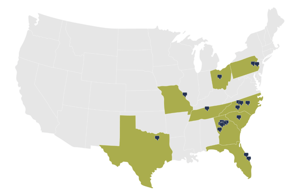 Map of TRC staffing agency locations
