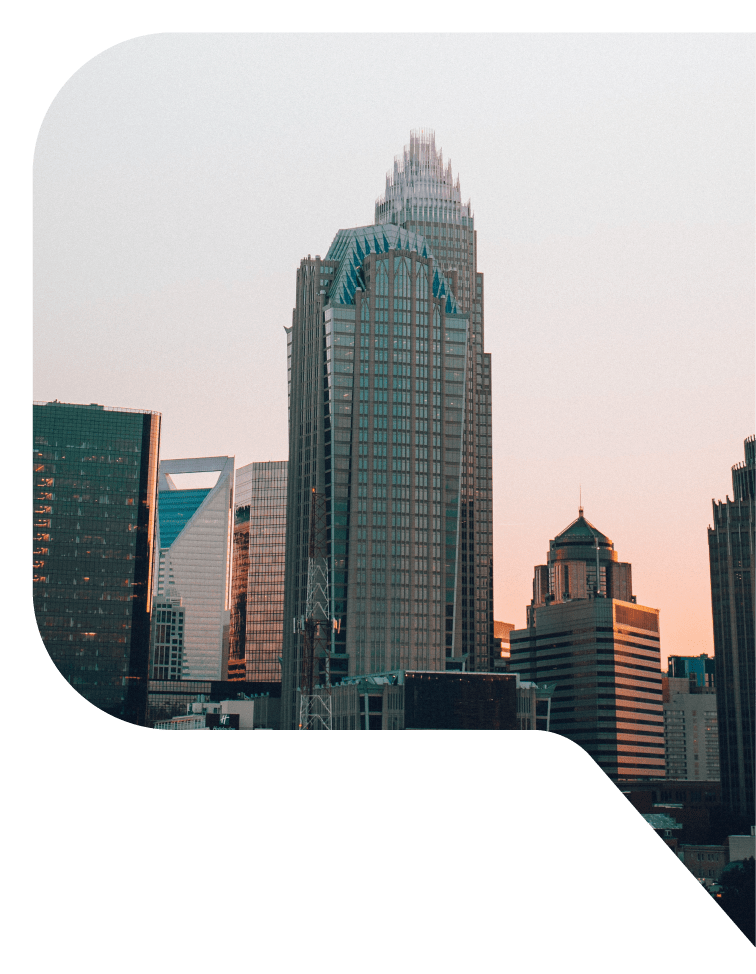 Skyline of Charlotte, North Carolina at sunset.