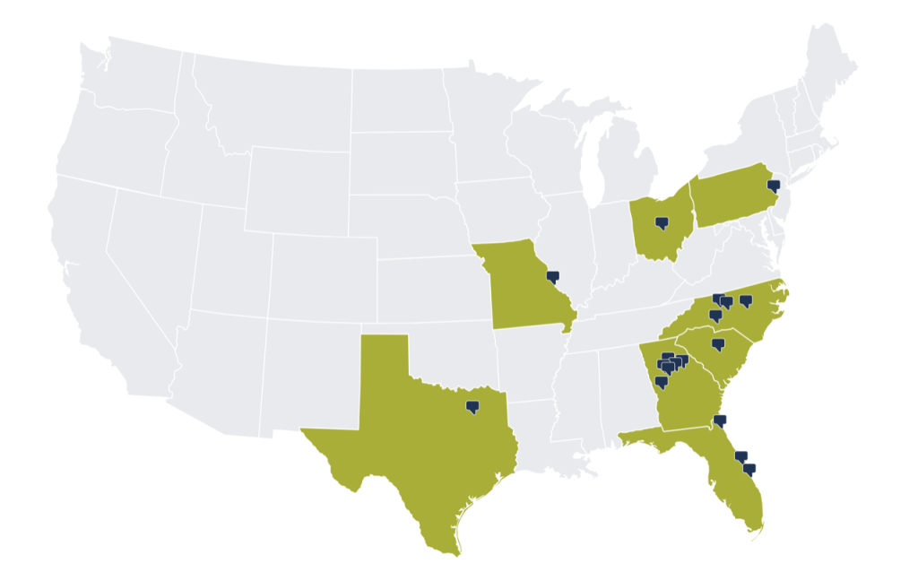 A Map showing TRC locations across the US