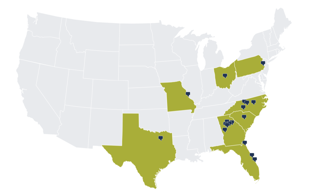 Map of TRC staffing agency locations